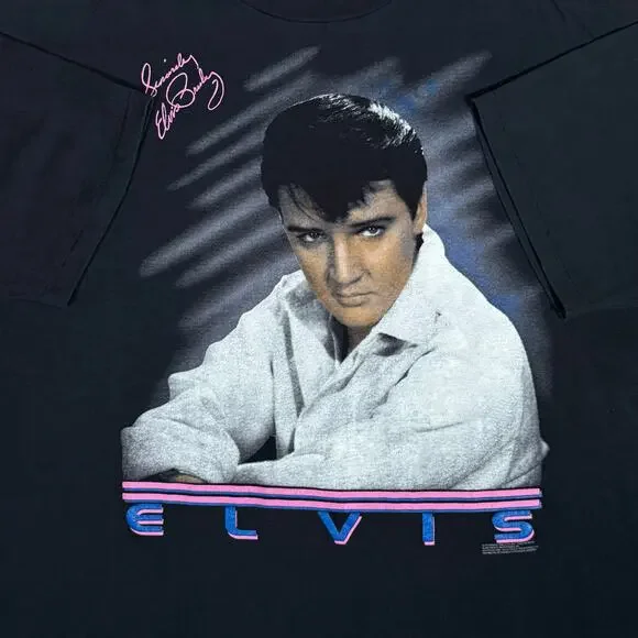 Vintage 1988 Elvis Presley Neon Graphic Shirt Black USA Made Size XXL - Picture 3 of 7